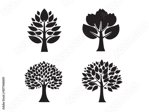 A stunning set of four simple black sapling silhouette vector icons