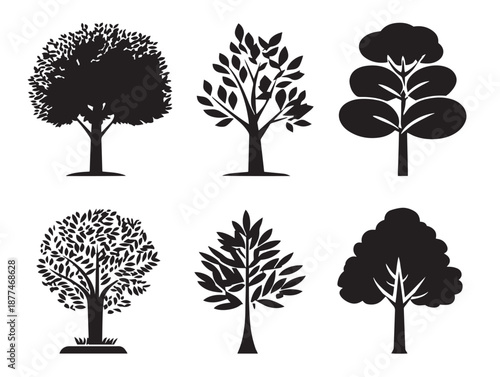 A nice set of four lovely black growing sapling silhouette illustrations