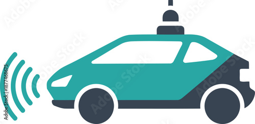 Autonomous car icon featuring sensors. Modern, teal and blue design. Ideal for technology, transportation, and innovation visuals. Clean, vector illustration.