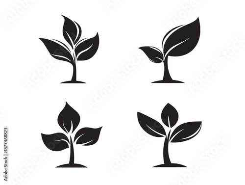 A lovely collection of four elegant solid black sprout plant graphics