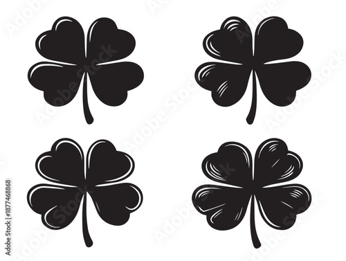 A lovely set of four stunning black lucky shamrock silhouette illustrations