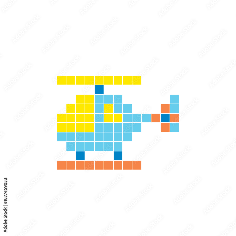 Fototapeta premium A flat pixel design made of geometric square color blocks on a clean icon layout. Pixel art helicopter
