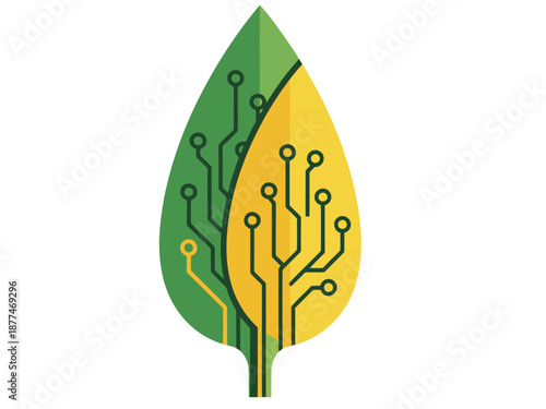 A vibrant logo merging a leaf with circuit board elements, symbolizing Digital Seed Biotech Agri. Modern, clean design with green and yellow hues. Ideal for agricultural technology branding.