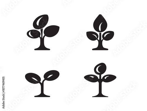 A stunning set of four simple black sprout silhouette vector icons