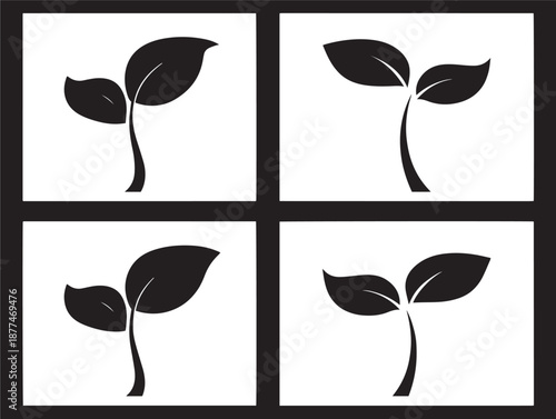 A nice set of four lovely black young sprout silhouette illustrations