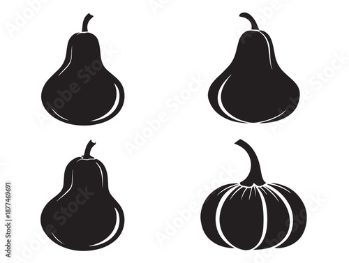 A beautiful set of four simple black squash silhouette vector icons