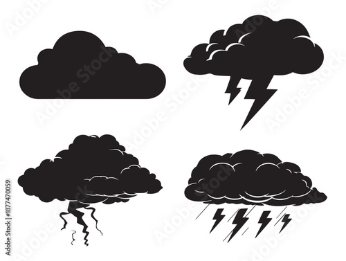 A gorgeous collection of four striking black dark cloud silhouette icons