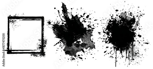 Hand painted black ink grunge brushstroke set background. creative grunge brush strokes splatter stains texture and overlay vector collection.