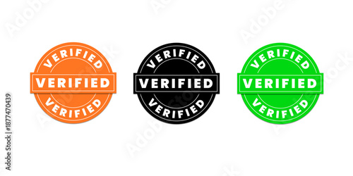 Verified Badge Icon Set in Orange Black and Green Colors Isolated on White Background for Website UI, App Interface, Trust Symbol, and Digital Marketing Design Use