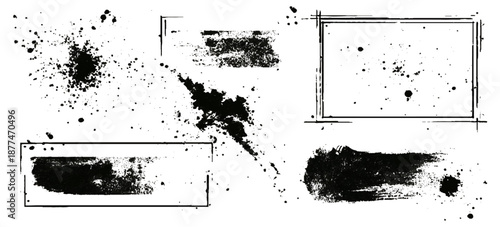 Hand painted black ink grunge brushstroke set background. creative grunge brush strokes splatter stains texture and overlay vector collection.