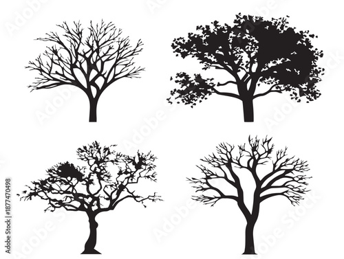 A nice collection of four gorgeous black detailed tree branch silhouette icons
