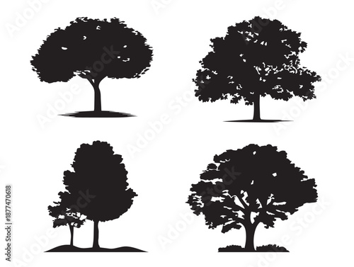 A nice collection of four gorgeous black mature tree silhouette vector icons