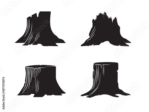 A stunning collection of four elegant black nature stump vector icons