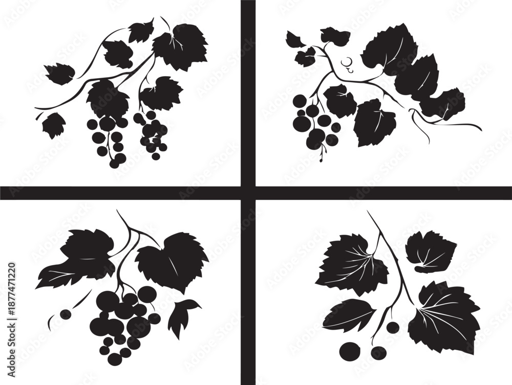 Naklejka premium A beautiful collection of four elegant solid black climbing vine graphics