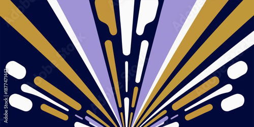 Abstract Radiating Sunburst with Colorful Geometric Shapes on Navy