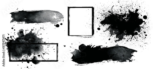 Hand painted black ink grunge brushstroke set background. creative grunge brush strokes splatter stains texture and overlay vector collection.