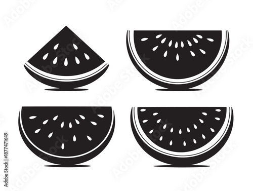 A gorgeous collection of four elegant black refreshing fruit silhouette icons