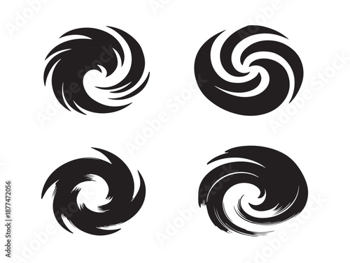 A gorgeous set of four stunning black spiral wind motion vector icons