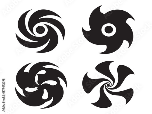 A lovely set of four intricate black swirling wind pattern silhouette graphics