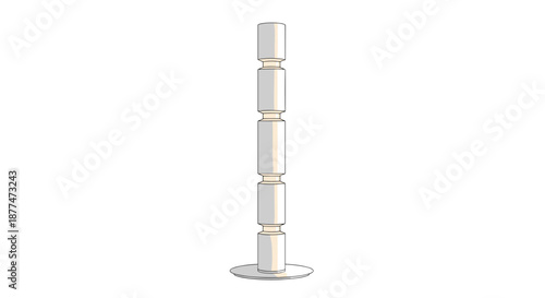 Contemporary and stylish floor lamp with five stacked cylindrical light segments on a circular base isolated on a white background.