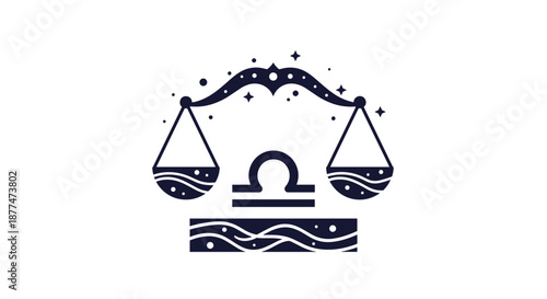 Dark blue Libra zodiac sign icon featuring traditional scales and several small celestial stars against a plain white background.