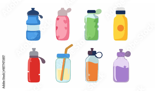 Cute cartoon water bottle vector collection with playful and colorful drinkware designs for kids and lifestyle illustrations