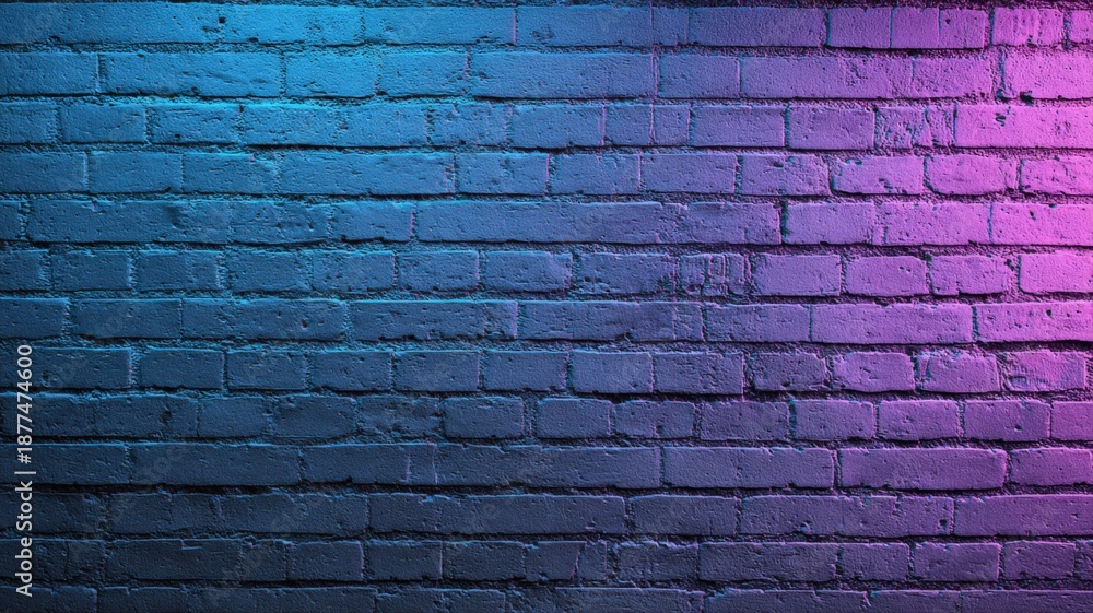 Naklejka premium Brick Wall with Neon Gradient Lighting: Modern Background Texture for Design and Creative Projects