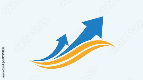Abstract graphic design featuring blue arrows ascending on orange waves, illustrating significant business growth, upward trend, and successful future development Free Download Abstract graphic design featuring blue arrows ascending on orange waves, illustrating significant business growth, upward trend, and successful future development - GFXLoad