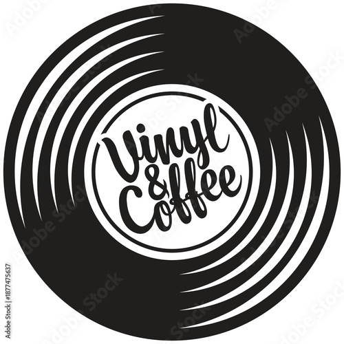 Vector menu or banner for cafe or music restaurant with vinyl records, plate, player and inscription in vintage style. Advertising poster, flyer, signboard, logo, menu. No ai used