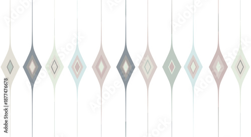 Abstract vertical pattern featuring hanging diamond shapes in muted pastel colors on a plain white background.