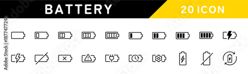 バッテリー・充電ステータスアイコン20セット（ベクター）