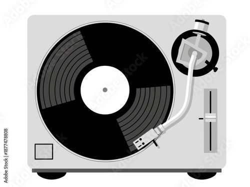 A stylish DJ turntable illustration with a vinyl record. Modern, clean design. Perfect for music, technology, or lifestyle themes. Vector graphic.