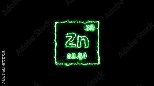 Zinc periodic table element isolated on black background