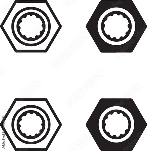 Isolated lock nut icon, lock nut industrial fastener mechanical silhouette, lock nut hardware vector, minimal engineering illustration, isolated lock nut design