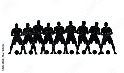 Winning Football Team Celebrating Together
Description: Silhouette of a victorious football team standing together and celebrating their win with unity and success.