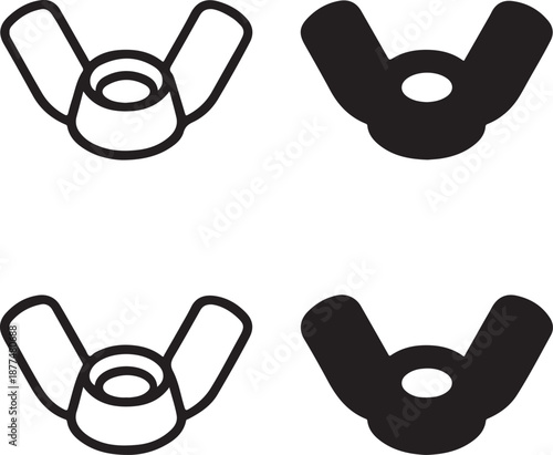 Isolated wing nut icon, wing nut fastener mechanical silhouette, wing nut industrial hardware vector, minimal engineering illustration, isolated wing nut design
