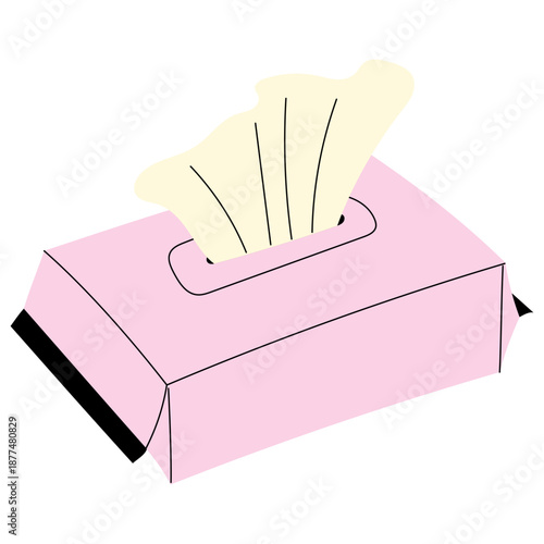 Flat vector tissue box illustration with paper napkins. Hygiene and health care symbol perfect for cold, flu, allergy, home care and medical design projects.