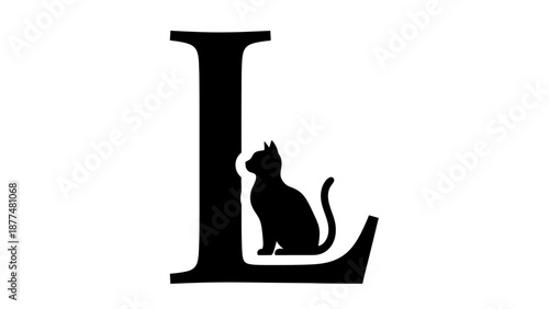 Black Cat Sitting on Letter L.