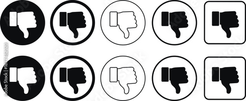 Ten Dislike Thumbs Down Symbols in Black and White