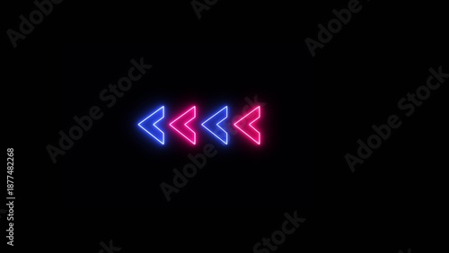 Neon arrow image directional information on black background. Left arrow icon illumination.