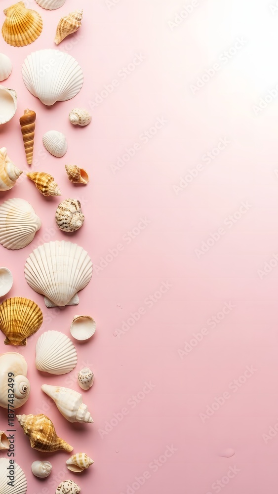 Obraz premium Easter sunday seashells on pink background with empty space for easter greeting or decoration