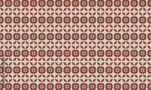 Seamless pattern of red and beige geometric shapes, abstract background texture with repeating design elements, decorative wallpaper or fabric print