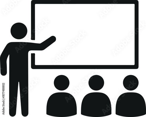 A person presenting to an audience in front of a blank whiteboard