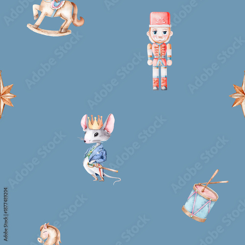 Nutcracker Soldier and Mouse King Seamless Watercolor Pattern