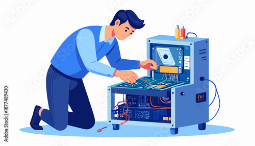 Technician Fixing Equipment in a Workshop Environment