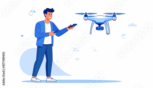 Drone Operation Demonstration by Enthusiast in a Clear Blue Sky Environment