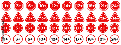set collections Age restriction sign icon. age limit symbol. age requirement labels template design vector illustration
