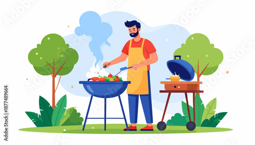 Grilling Fresh Vegetables by a Man in Nature