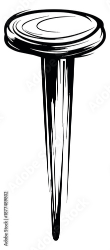 Hand drawn illustration of a nail depicting a common construction fastener for building and DIY projects