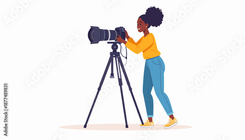 Outdoor Photography Session, Female Photographer, Studio Environment, Illustration, Creative Process, Artistic Perspective